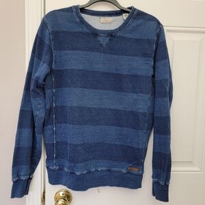 Scotch & Soda Scotch Co Distressed Blue Striped Crew Neck Sweatshirt Unisex M